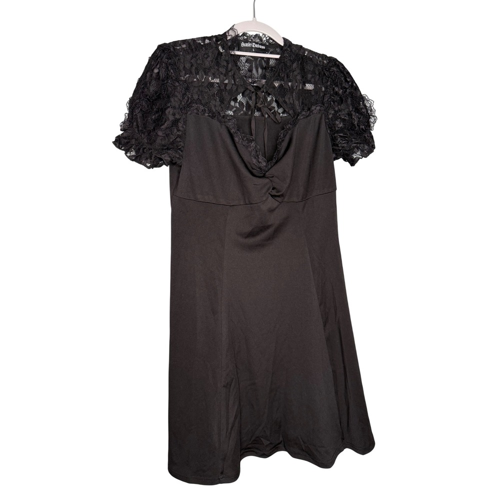 Scarlet Darkness Gothic Black Lace Short Sleeve Midi‎ Dress Whimsigoth Victorian